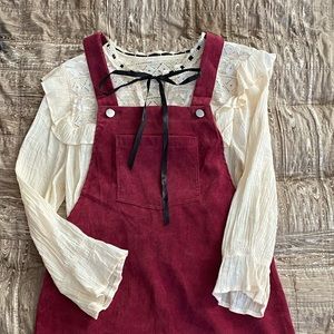 Red Corduroy overall jumper dress